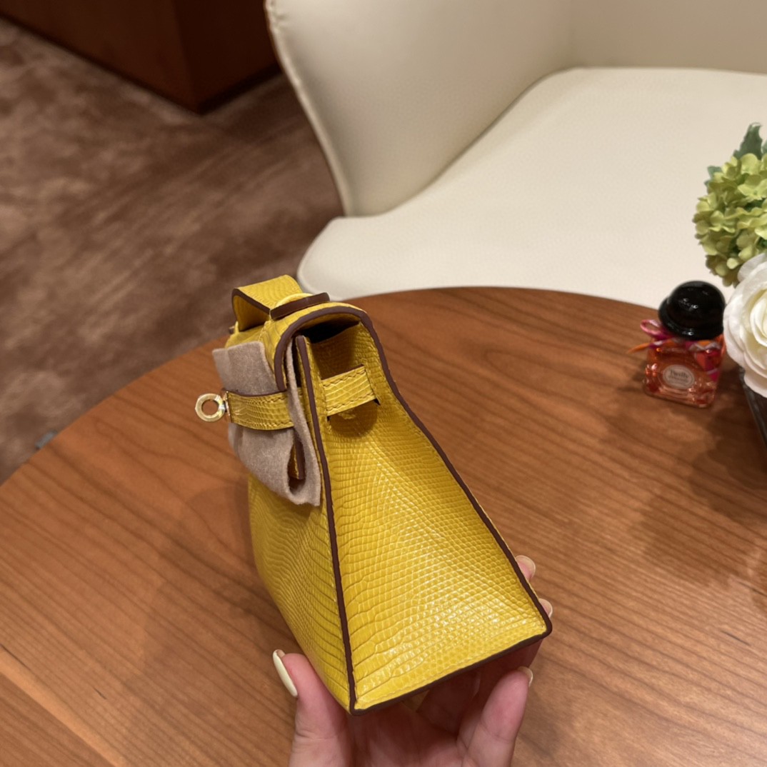 爱马仕 Kelly pochette 一代手包 西班牙lizard 蜥蜴皮 9L 金丝雀黄 金扣