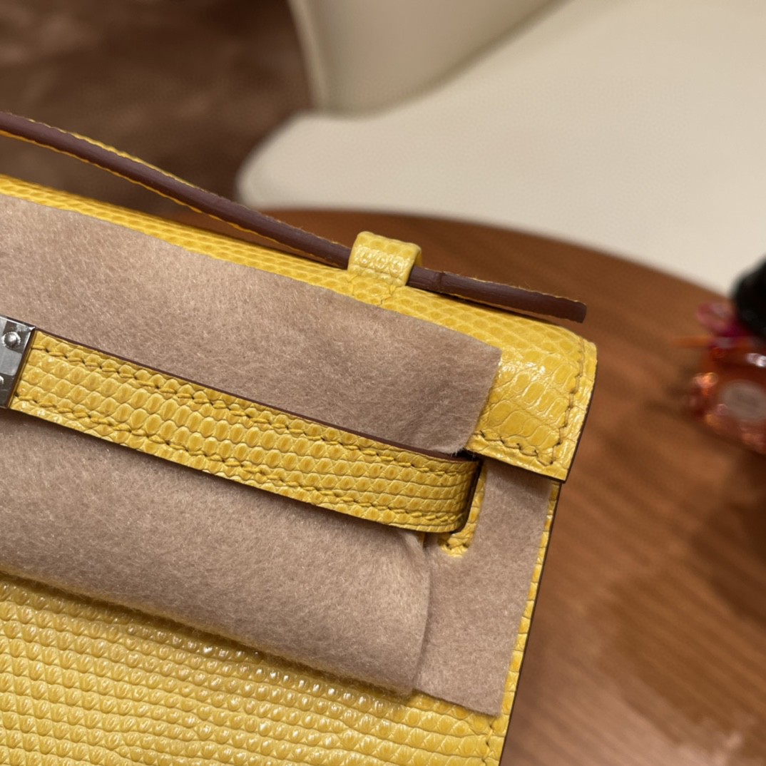 HERMES Kelly pochette 一代手包 西班牙lizard 蜥蜴皮 9L 金丝雀黄银扣