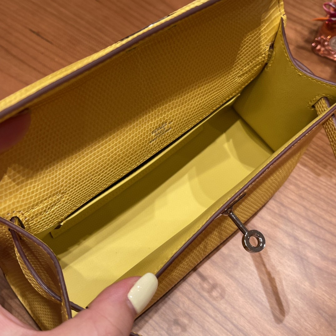HERMES Kelly pochette 一代手包 西班牙lizard 蜥蜴皮 9L 金丝雀黄银扣