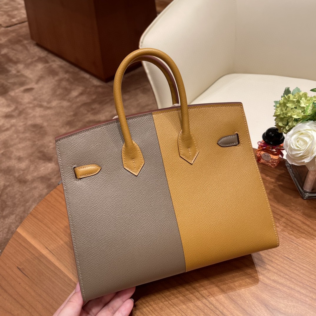 HERMES 爱马仕 Birkin casaque 新拼色，小极品 3拼色 2S芝麻色拼18大象灰内拼0F 佛里达蓝 银扣 超Nice