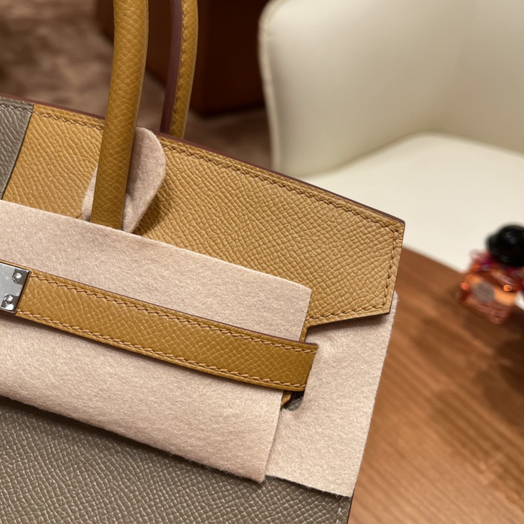 HERMES 爱马仕 Birkin casaque 新拼色，小极品 3拼色 2S芝麻色拼18大象灰内拼0F 佛里达蓝 银扣 超Nice
