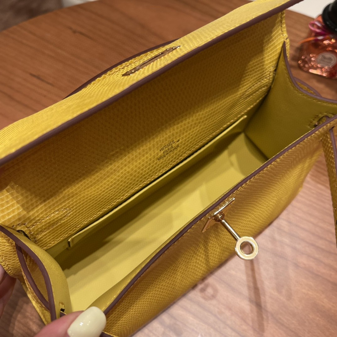 爱马仕 Kelly pochette 一代手包 西班牙lizard 蜥蜴皮 9L 金丝雀黄 金扣