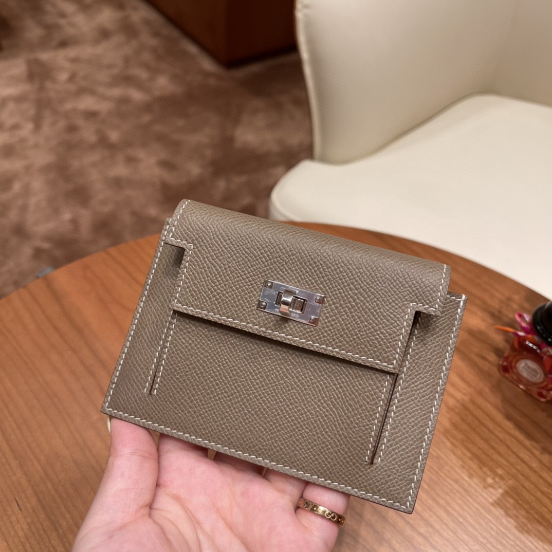 HERMES 爱马仕 Kelly pocket 配上kelly 腰带可以当腰包 Epsom 皮 18 大象灰 银扣