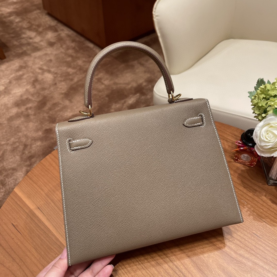 爱马仕 Kelly 25cm epsom皮 18 大象灰 金扣