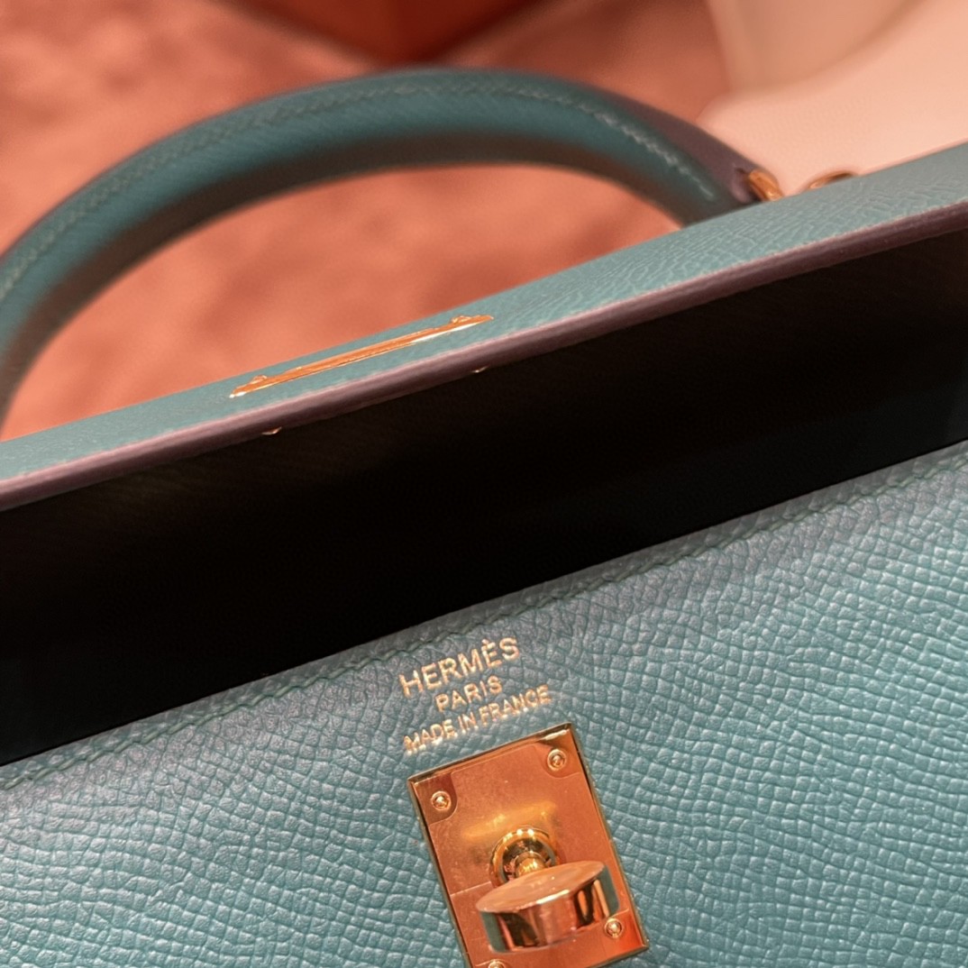 爱马仕 HERMES Kelly 25cm epsom皮 z6 孔雀绿 金扣