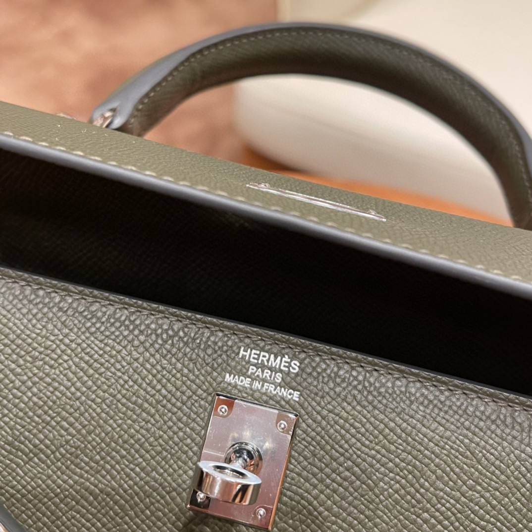 爱马仕 HERMES Kelly 25cm epsom皮 C6 灰绿 银扣