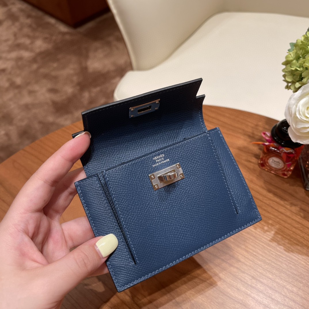 HERMES 爱马仕 Kelly pocket 配上kelly 腰带可以当腰包 Epsom 皮 S4 深邃蓝 银扣