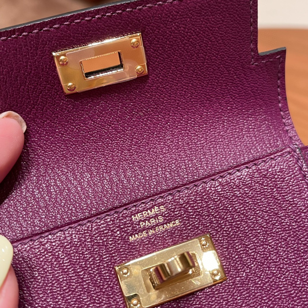 HERMES 爱马仕 Kelly pocket 完美精致 配上kelly 腰带可以当腰包 山羊皮 P9 海葵紫 金扣