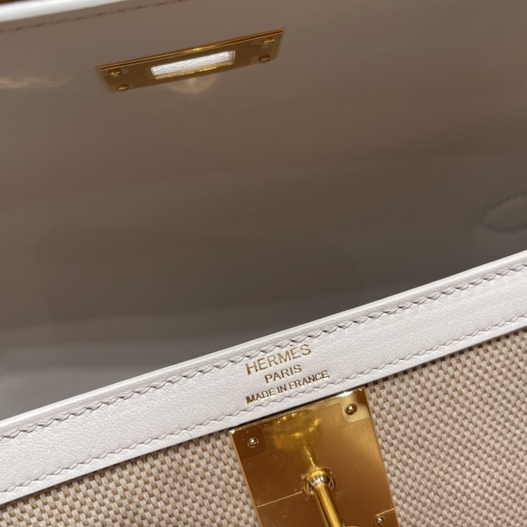 HERMES 爱马仕 限量款 kelly 28cm Kelly Toile H 01 纯白 金扣