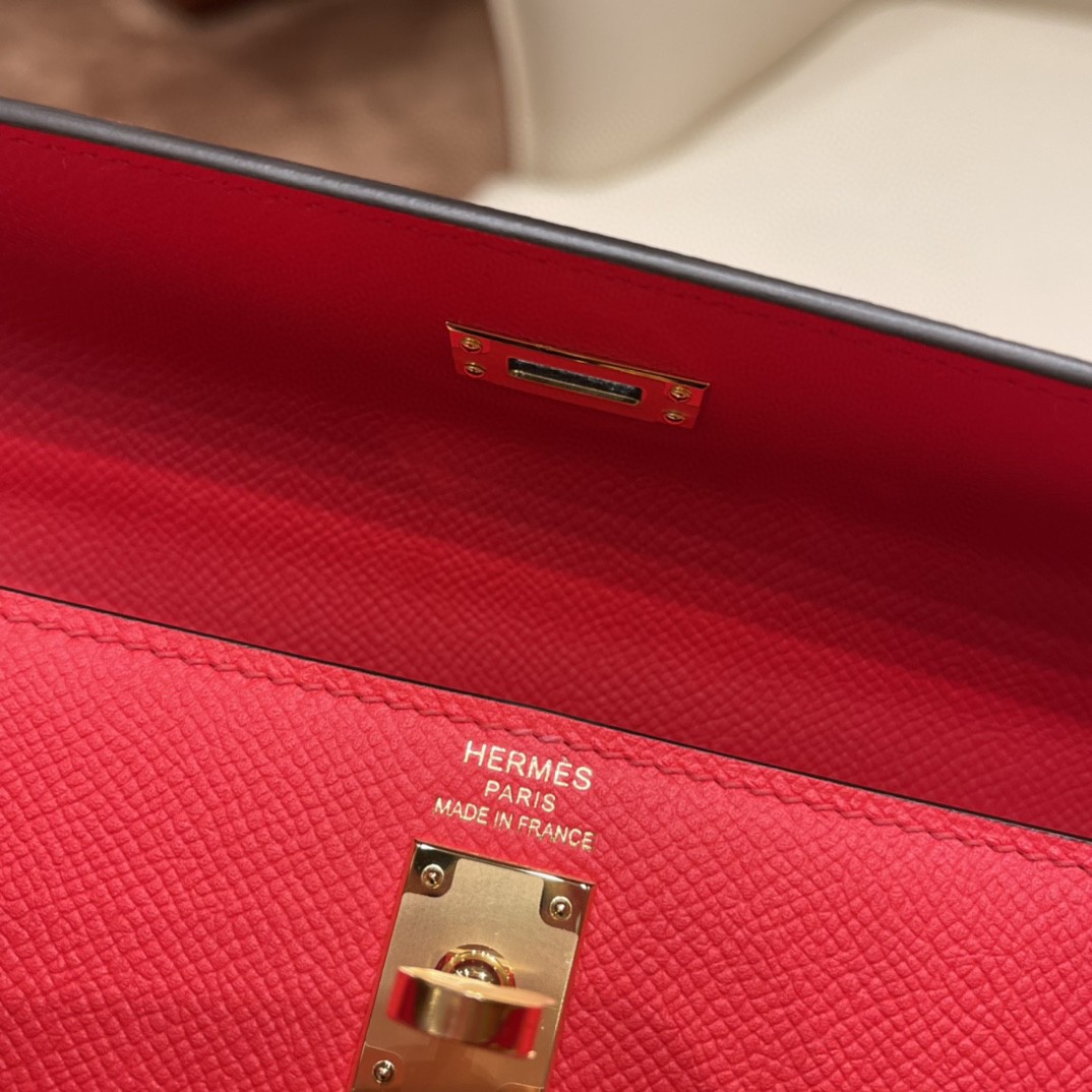 爱马仕 HERMES Kelly 25cm epsom皮 S3 心红 金扣