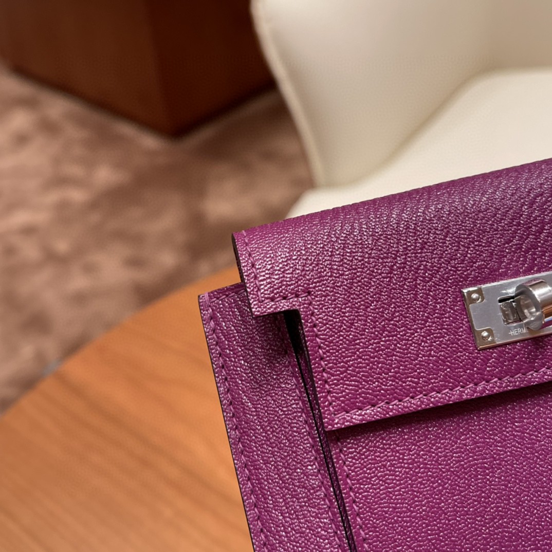 HERMES 爱马仕 Kelly pocket 完美精致 配上kelly 腰带可以当腰包 山羊皮 P9 海葵紫 银扣