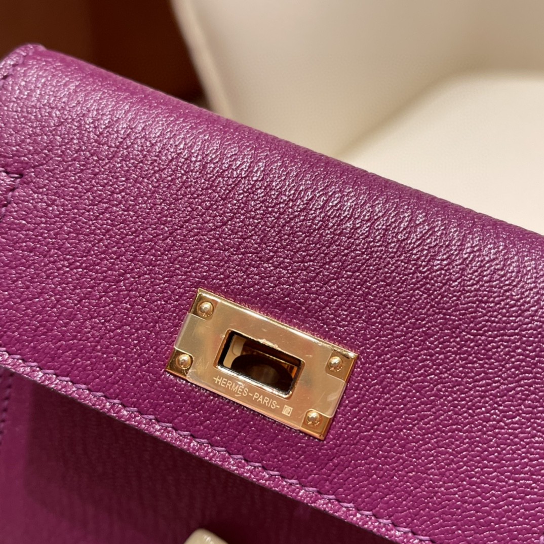 HERMES 爱马仕 Kelly pocket 完美精致 配上kelly 腰带可以当腰包 山羊皮 P9 海葵紫 金扣