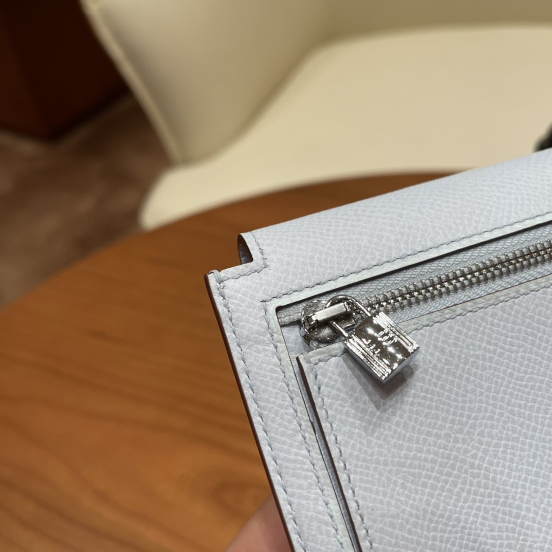 HERMES 爱马仕 Kelly pocket 配上kelly 腰带可以当腰包 Epsom 皮 T0 雾霾蓝 银扣