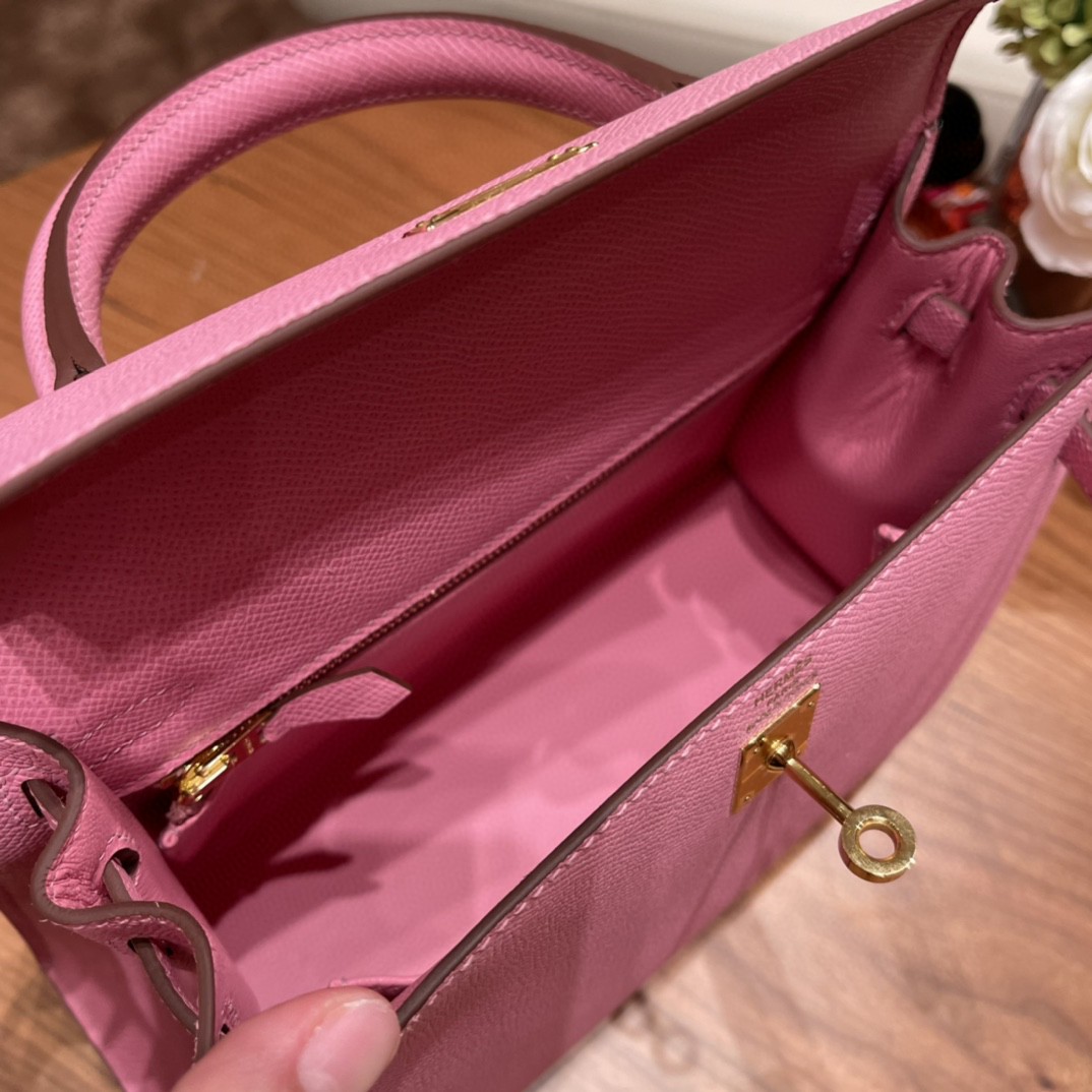 爱马仕 Kelly 25cm epsom皮 5P 樱花粉 金扣 HERMES