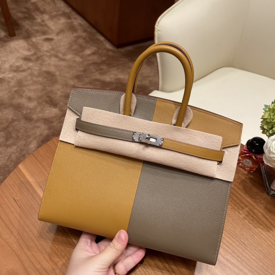HERMES 爱马仕 Birkin casaque 新拼色，小极品 3拼色 2S芝麻色拼18大象灰内拼0F 佛里达蓝 银扣 超Nice