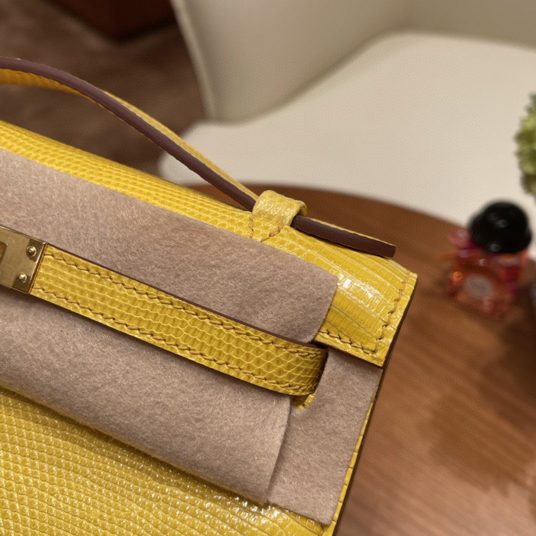爱马仕 Kelly pochette 一代手包 西班牙lizard 蜥蜴皮 9L 金丝雀黄 金扣