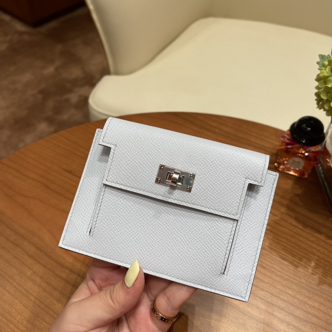 HERMES 爱马仕 Kelly pocket 配上kelly 腰带可以当腰包 Epsom 皮 T0 雾霾蓝 银扣