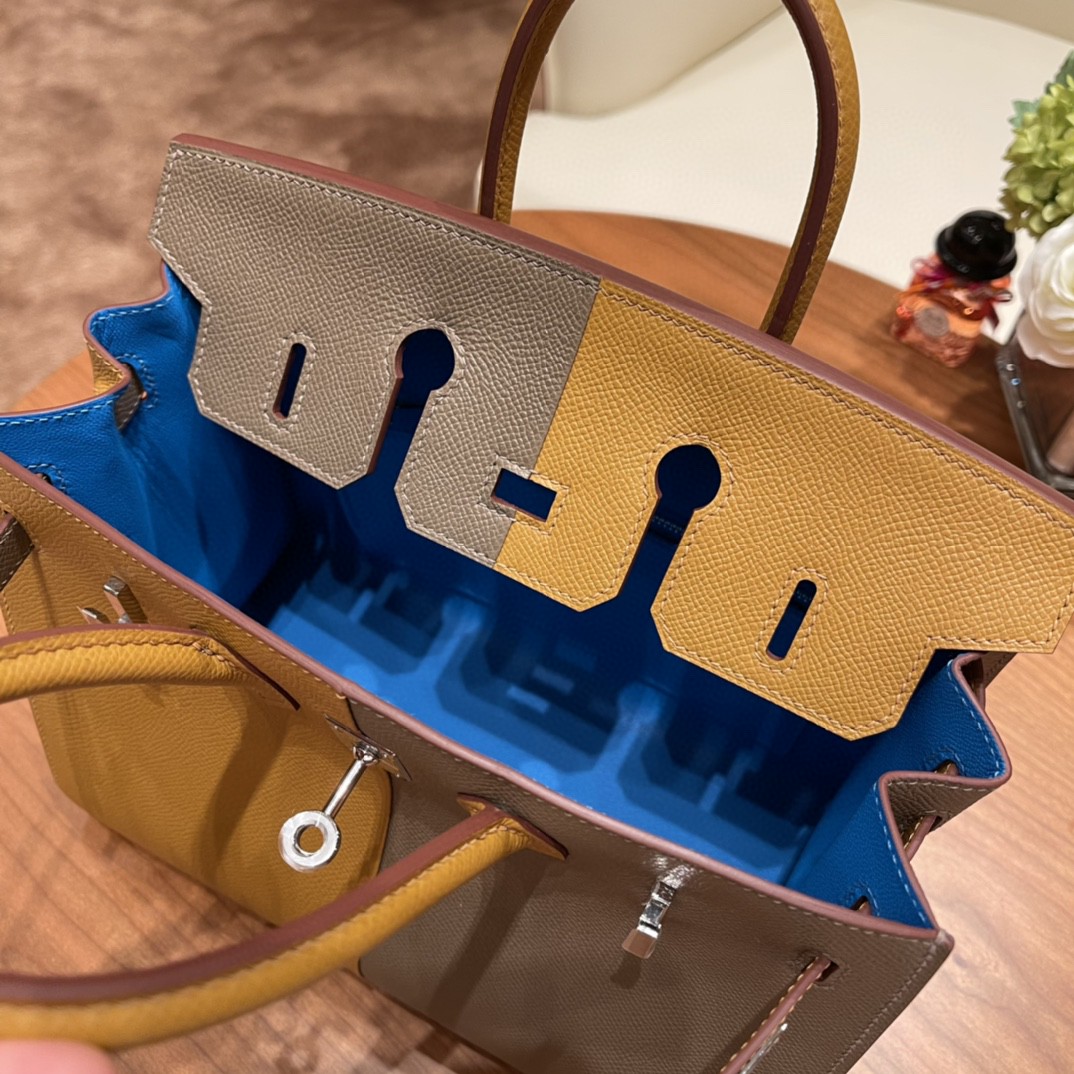 HERMES 爱马仕 Birkin casaque 新拼色，小极品 3拼色 2S芝麻色拼18大象灰内拼0F 佛里达蓝 银扣 超Nice