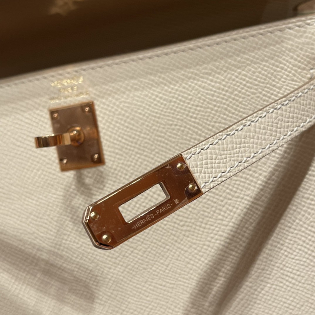 爱马仕 HERMES Kelly 25cm epsom皮 10奶昔白 玫瑰金扣