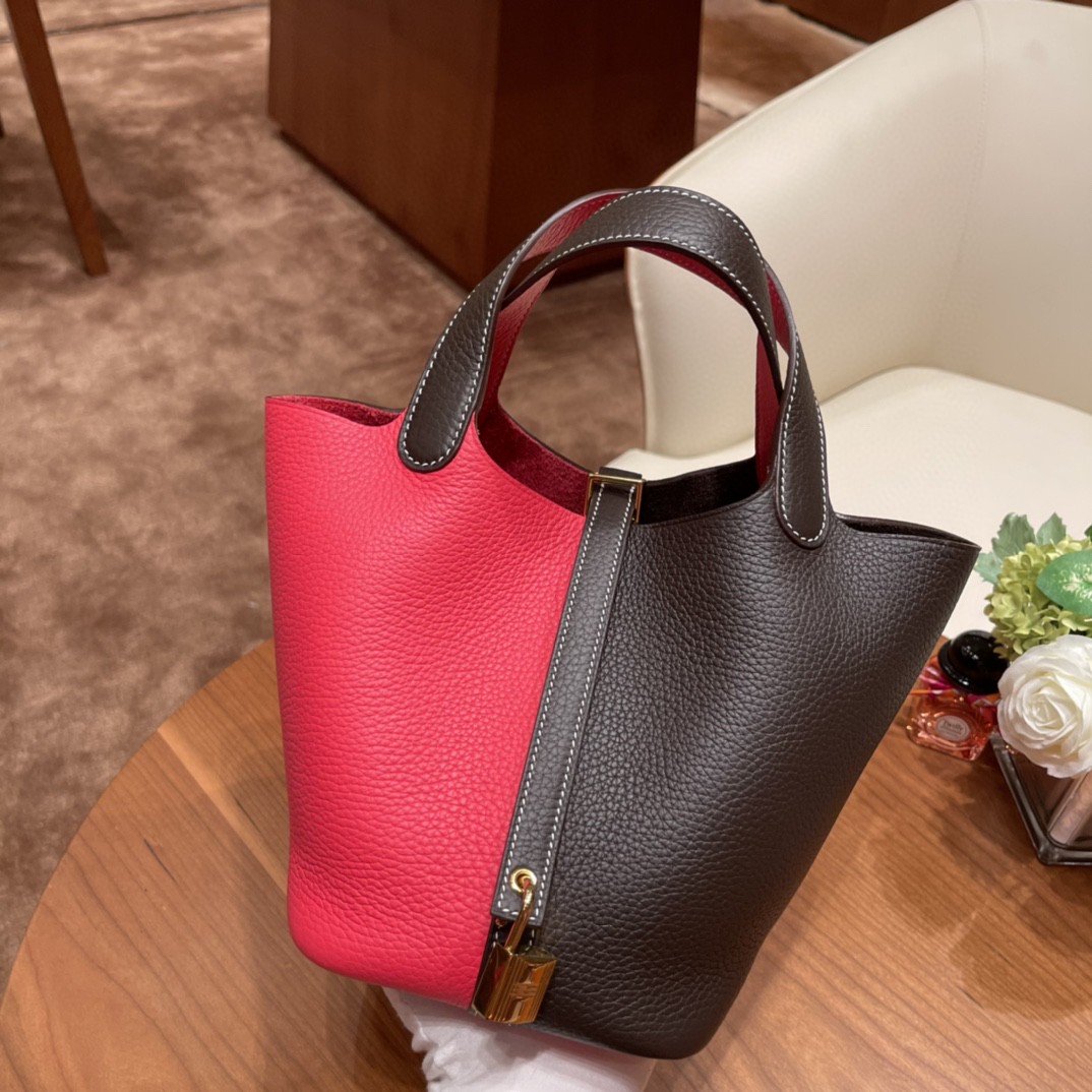 HERMES picotin 18cm 超级百搭的菜篮子 入门款 实用款，容量大 超级推荐 46 乌木色 拼i6 极致粉 金扣
