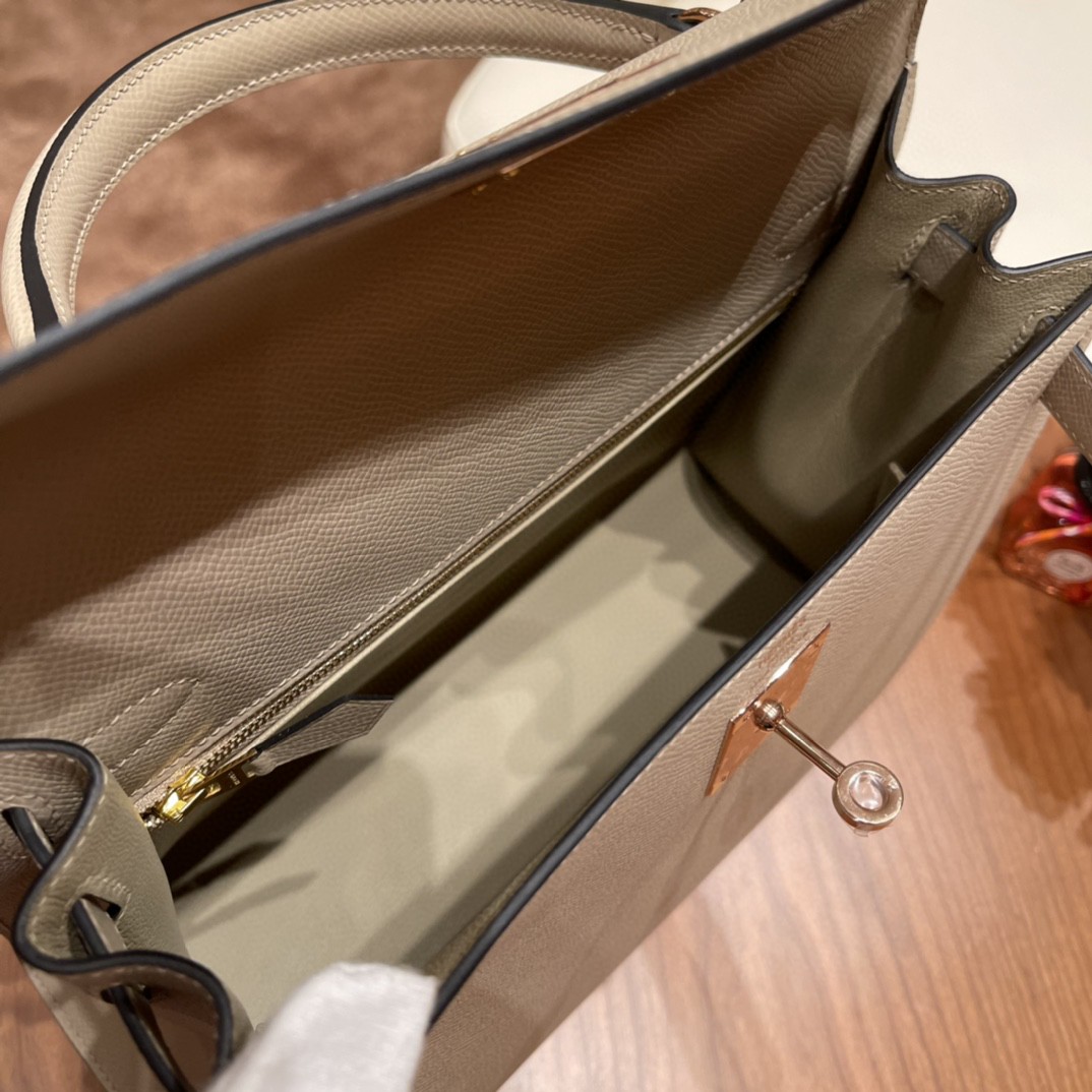 HERMES 爱马仕 28 Kelly S2 风衣灰 玫瑰金扣 原厂皮 代购品质