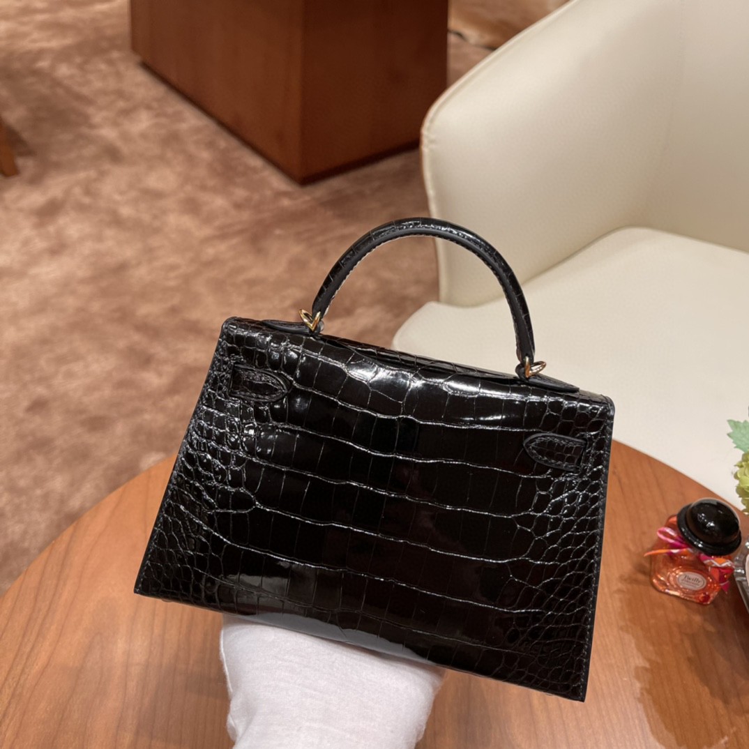 高级定制 Mini kelly 二代 Alligator crocodile 美洲鳄鱼 89黑色 高级又低调 金扣 