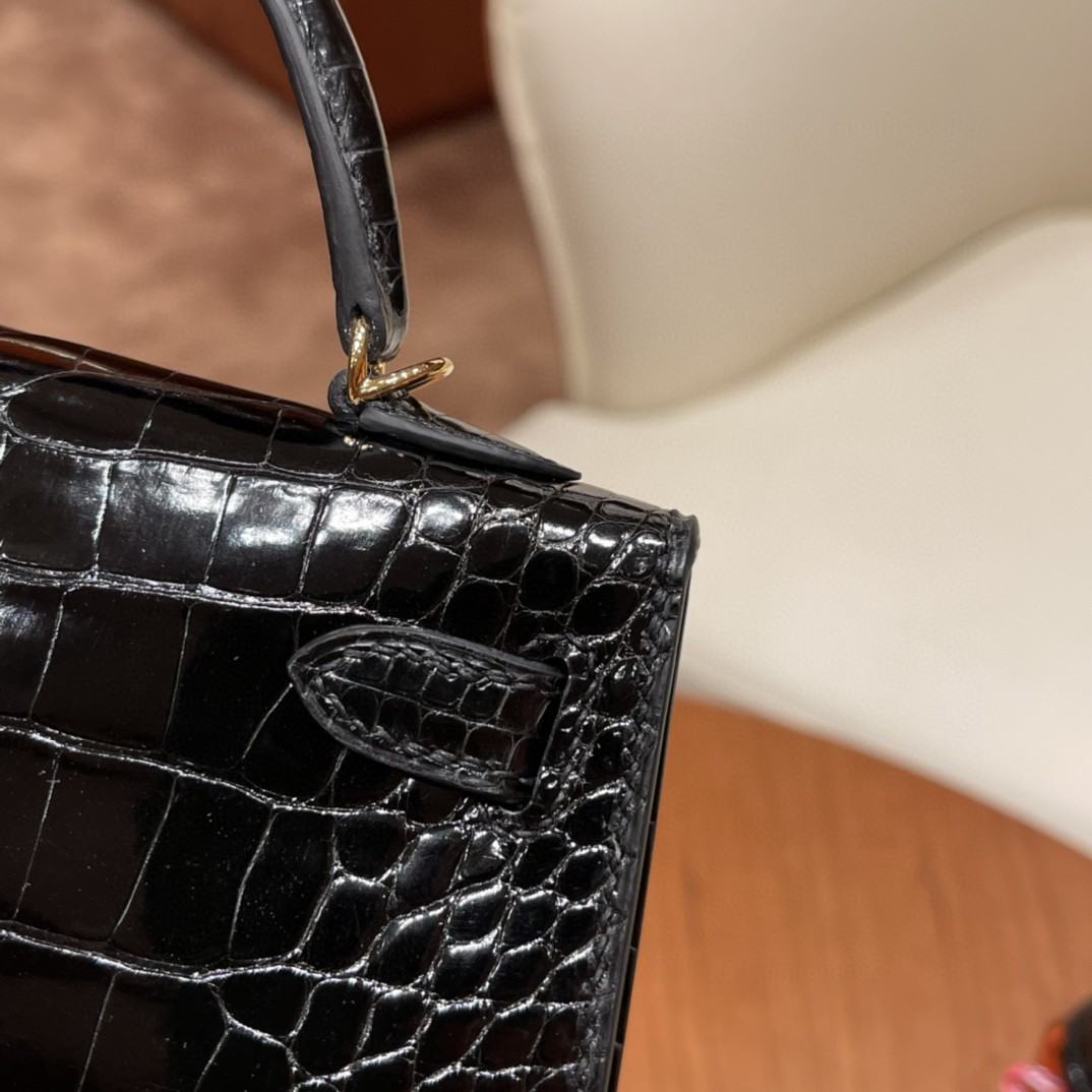 高级定制 Mini kelly 二代 Alligator crocodile 美洲鳄鱼 89黑色 高级又低调 金扣 