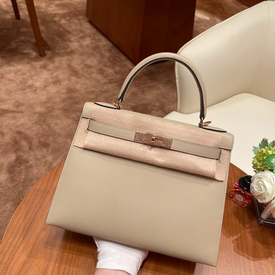 HERMES 爱马仕 28 Kelly S2 风衣灰 玫瑰金扣 原厂皮 代购品质