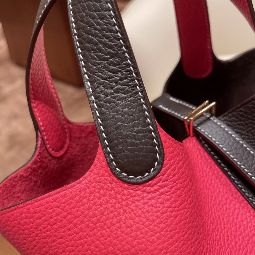 HERMES picotin 18cm 超级百搭的菜篮子 入门款 实用款，容量大 超级推荐 46 乌木色 拼i6 极致粉 金扣