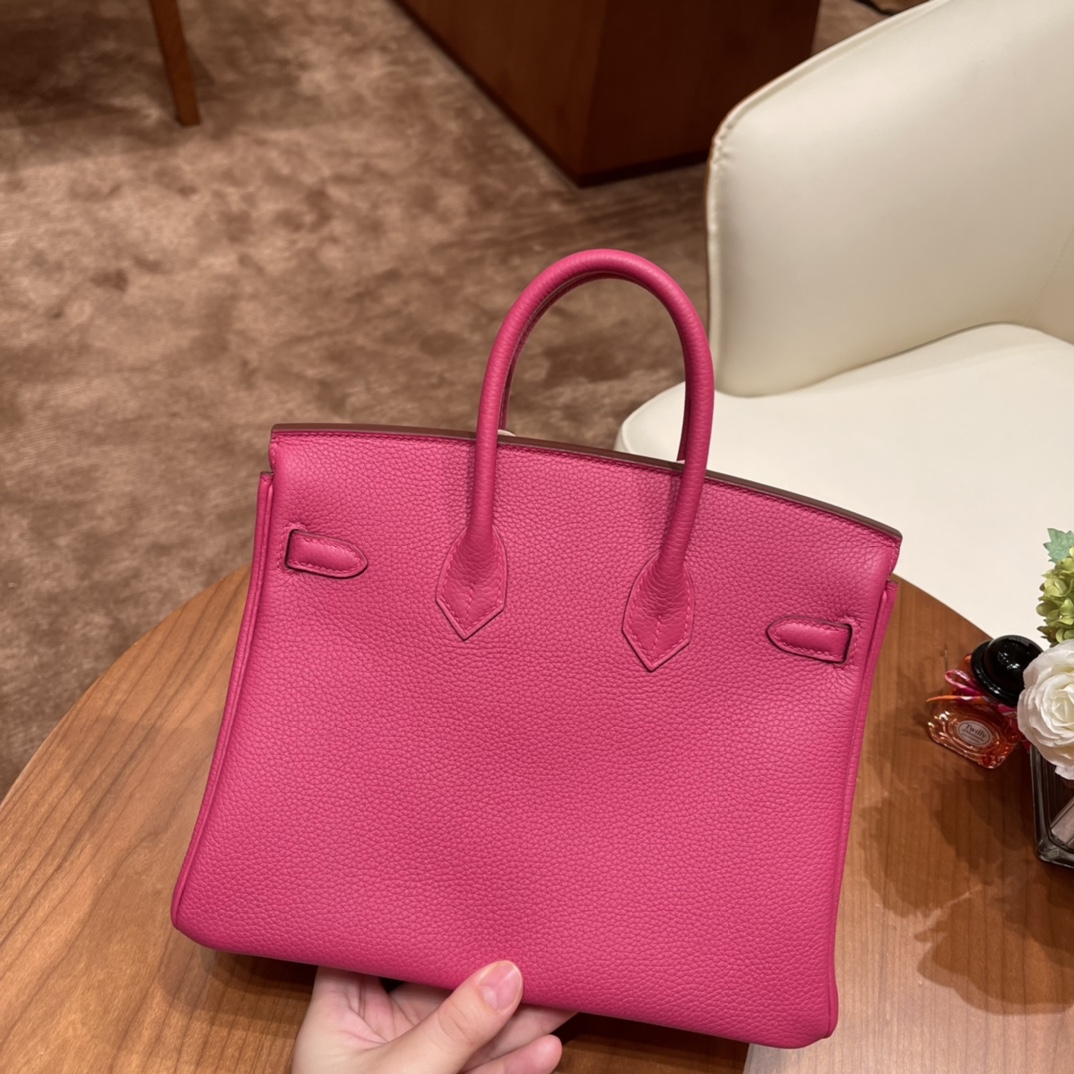 HERMES 官网 爱马仕 Birkin 25 cm togo皮 E5 玫红 银扣 经典款必备