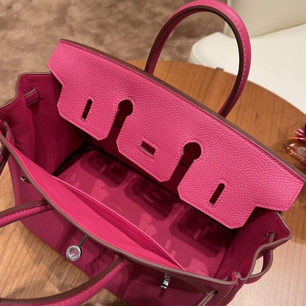 HERMES 官网 爱马仕 Birkin 25 cm togo皮 E5 玫红 银扣 经典款必备
