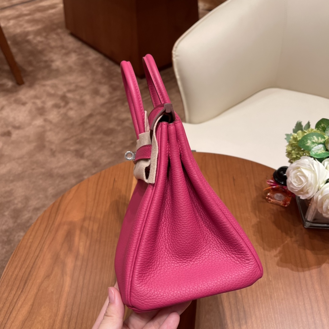 HERMES 官网 爱马仕 Birkin 25 cm togo皮 E5 玫红 银扣 经典款必备