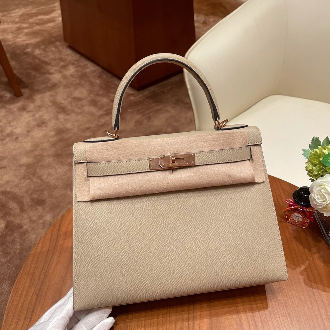 HERMES 爱马仕 28 Kelly S2 风衣灰 玫瑰金扣 原厂皮 代购品质