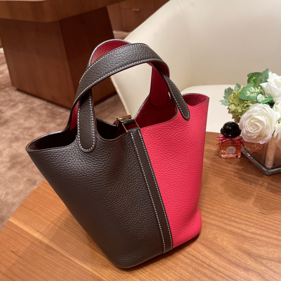 HERMES picotin 18cm 超级百搭的菜篮子 入门款 实用款，容量大 超级推荐 46 乌木色 拼i6 极致粉 金扣