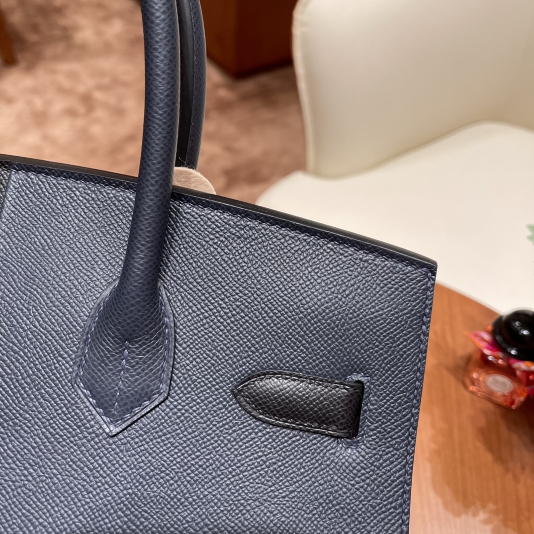 爱马仕 HERMES 30 Birkin casaque 新拼色，小极品 3拼色 89黑色拼76印度蓝内拼0F 佛里达蓝 金扣 超Nice
