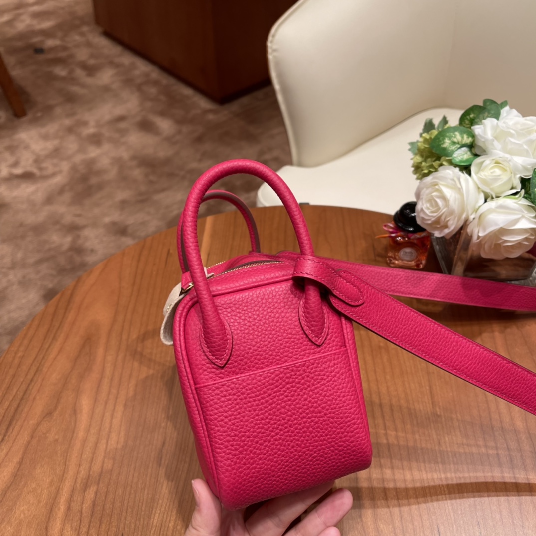 香港HERMES 爱马仕官网 Mini Lindy tc皮 i6 极致粉 银扣