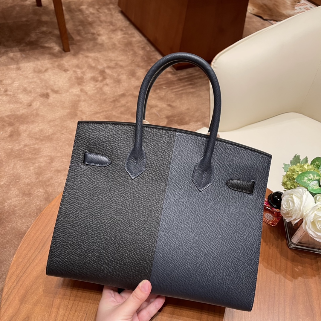 爱马仕 HERMES 30 Birkin casaque 新拼色，小极品 3拼色 89黑色拼76印度蓝内拼0F 佛里达蓝 金扣 超Nice