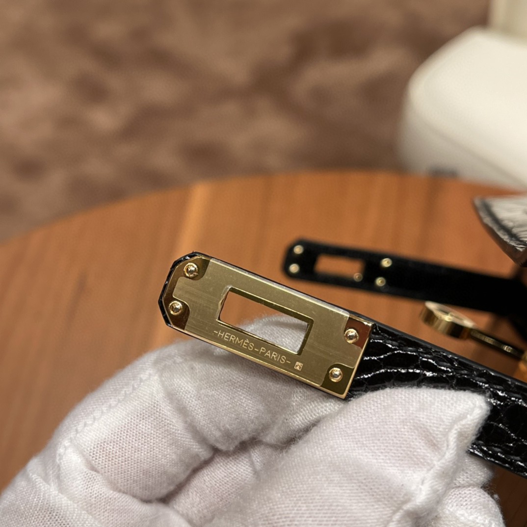 高级定制 Mini kelly 二代 Alligator crocodile 美洲鳄鱼 89黑色 高级又低调 金扣 