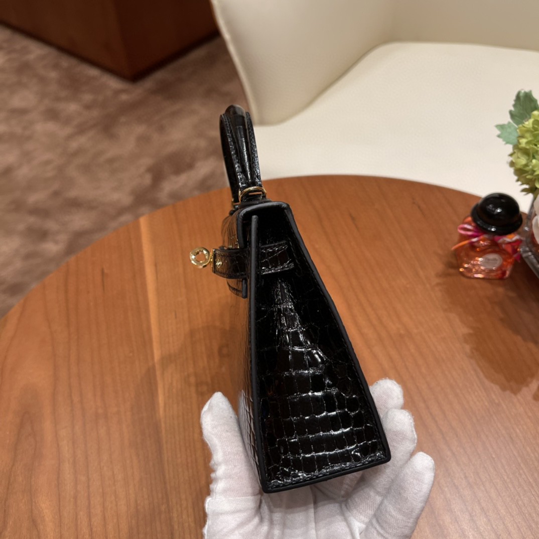 高级定制 Mini kelly 二代 Alligator crocodile 美洲鳄鱼 89黑色 高级又低调 金扣 