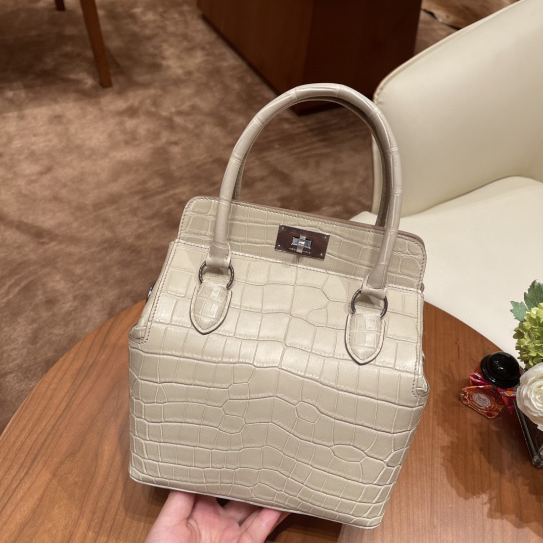 HERMES 20 toolbox 牛奶盒 简单方便  巨能装  尼罗鳄鱼 8L 冰川白 银扣 正品开版 入柜无压力