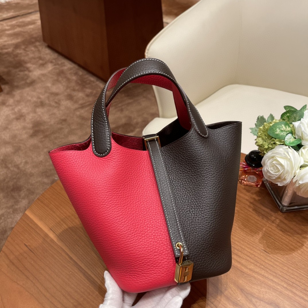 HERMES picotin 18cm 超级百搭的菜篮子 入门款 实用款，容量大 超级推荐 46 乌木色 拼i6 极致粉 金扣
