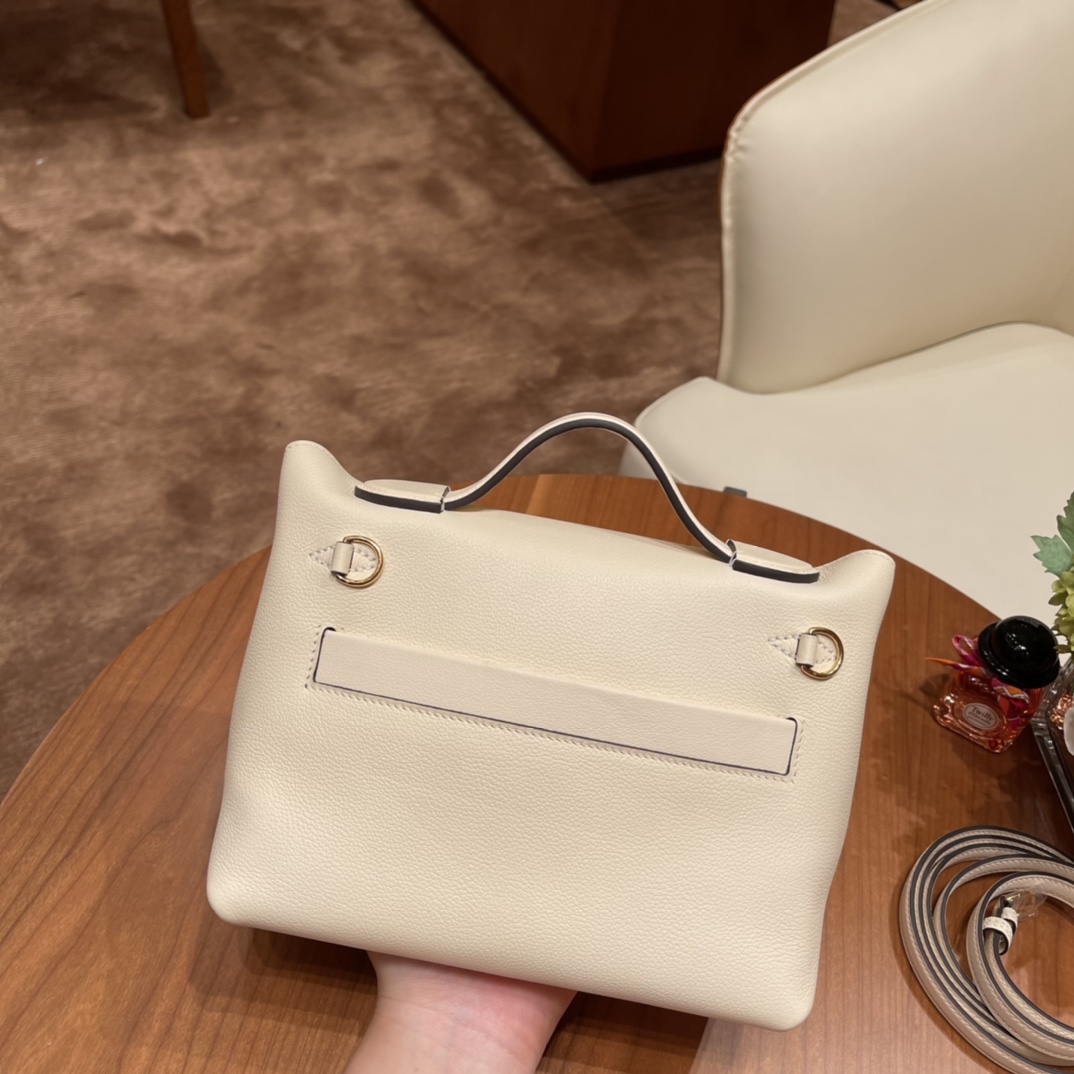香港HERMES 爱马仕官网 Kelly 24-24 evercolor拼swift i2 奶油白内拼2S芝麻色 金扣