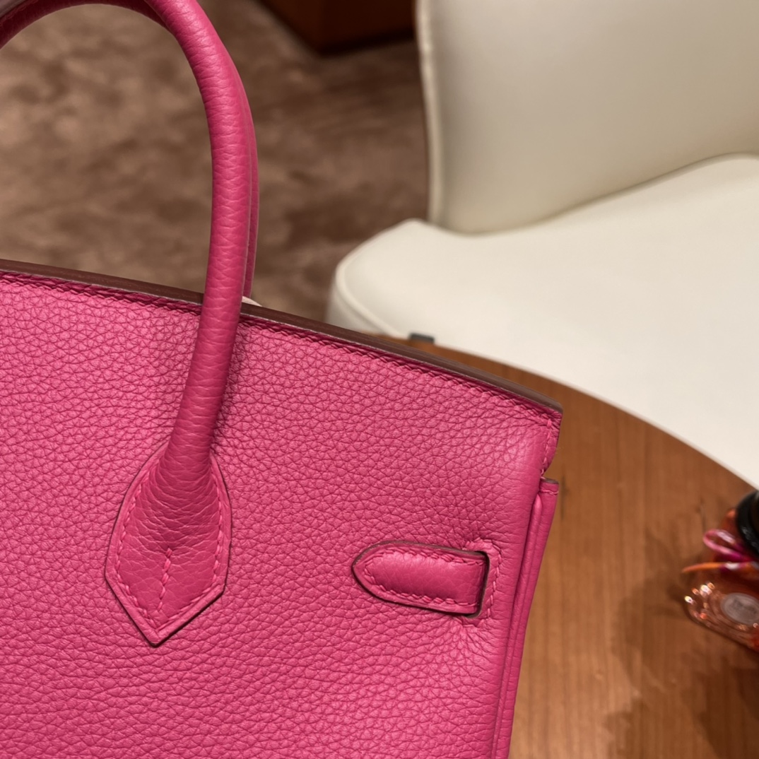 HERMES 官网 爱马仕 Birkin 25 cm togo皮 E5 玫红 银扣 经典款必备