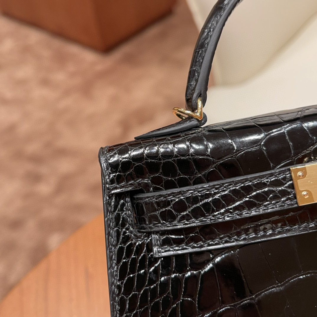 高级定制 Mini kelly 二代 Alligator crocodile 美洲鳄鱼 89黑色 高级又低调 金扣 