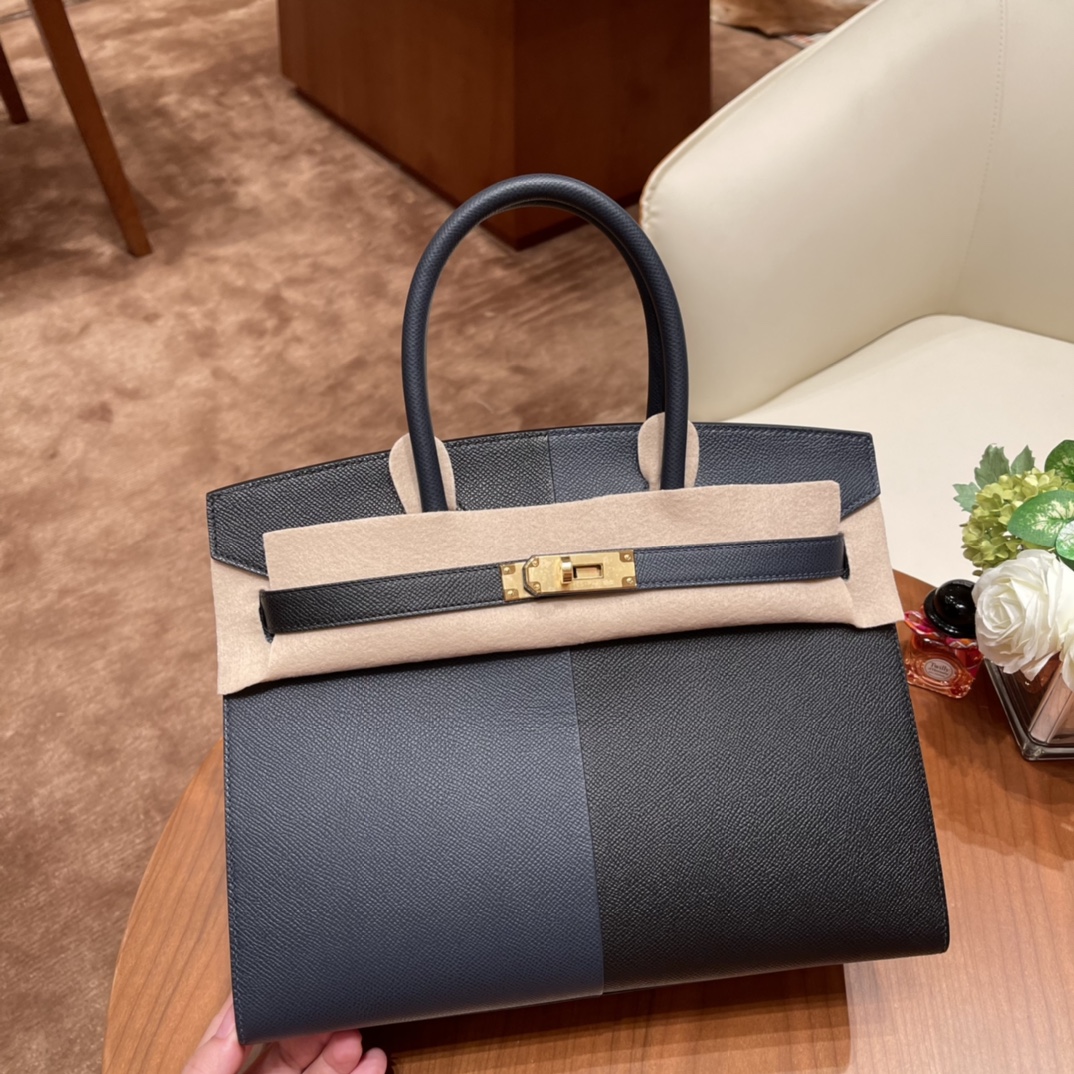 爱马仕 HERMES 30 Birkin casaque 新拼色，小极品 3拼色 89黑色拼76印度蓝内拼0F 佛里达蓝 金扣 超Nice