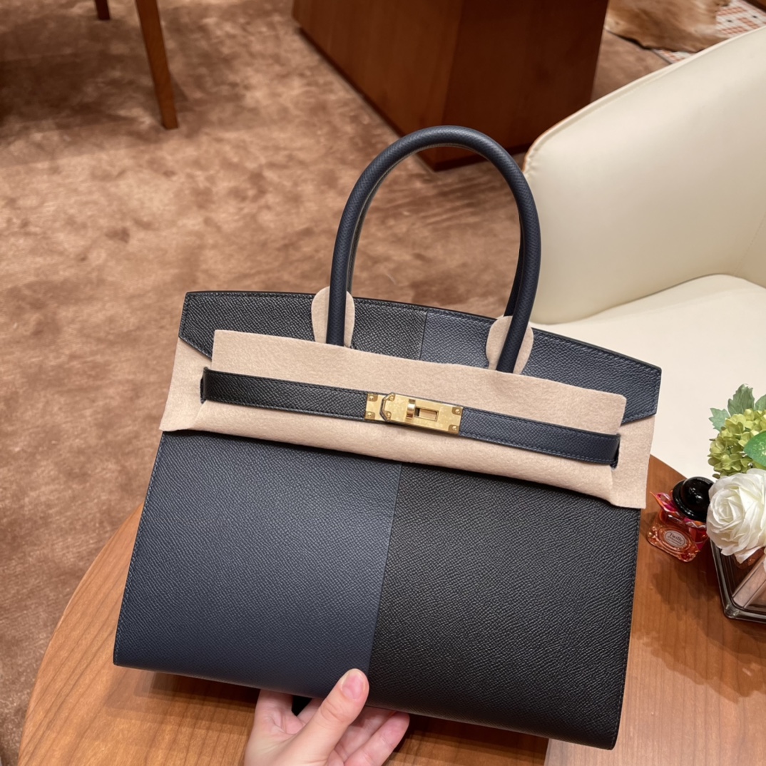 爱马仕 HERMES 30 Birkin casaque 新拼色，小极品 3拼色 89黑色拼76印度蓝内拼0F 佛里达蓝 金扣 超Nice