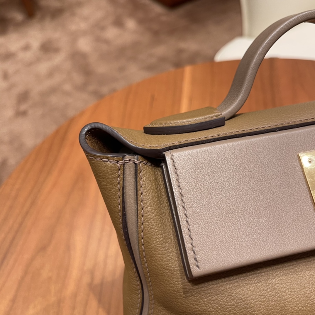 HERMES 爱马仕 mini 24-24 多用法 evercolor 跟swift 的结合 皮质柔软 容量可观 D0 威马犬黄 大象灰 金扣