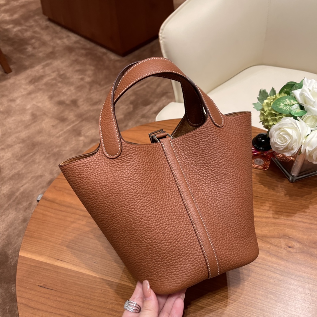 Hermes picotin 18cm 各种风格都能驾驭的了的菜篮子 clemence 皮 37 金棕 银扣