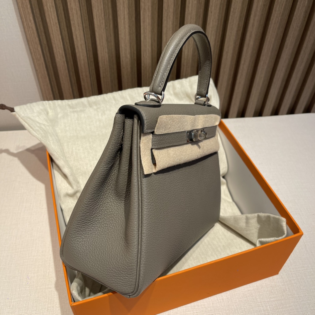 HERMES 爱马仕 Kelly 25cm Togo皮 8F 锡器灰Etain 内缝Retourne  冷清范儿