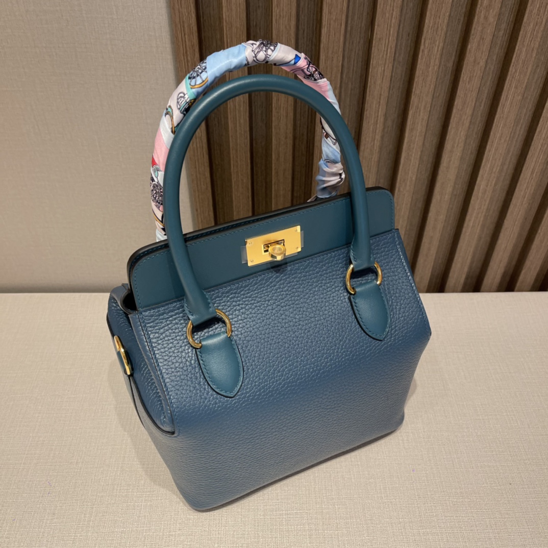 HERMES 爱马仕 Toolbox 20cm 小牛奶盒 Clemence/swift 1P 鸭子蓝